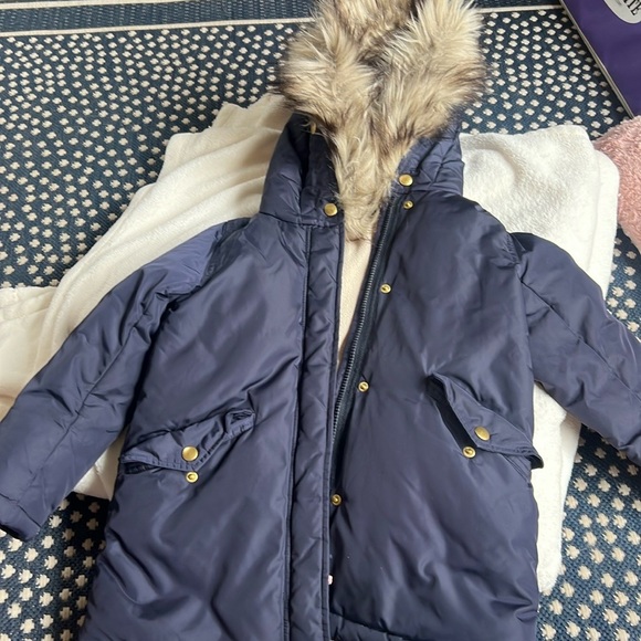 Crewcuts Navy Blue Winter Coat with Detachable Faux Fur Hood size 6-7 - Picture 9 of 12